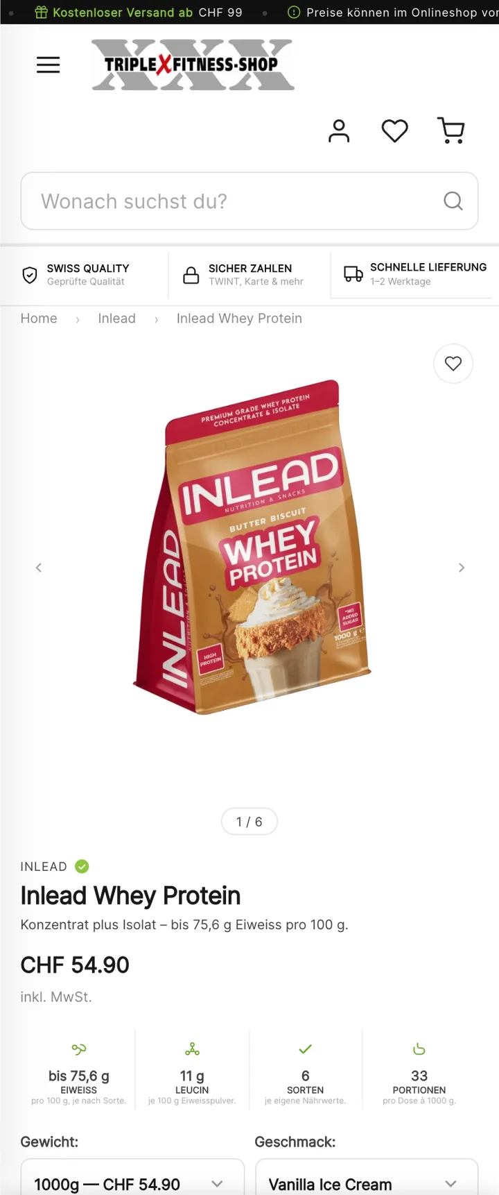 Produktseite am Handy