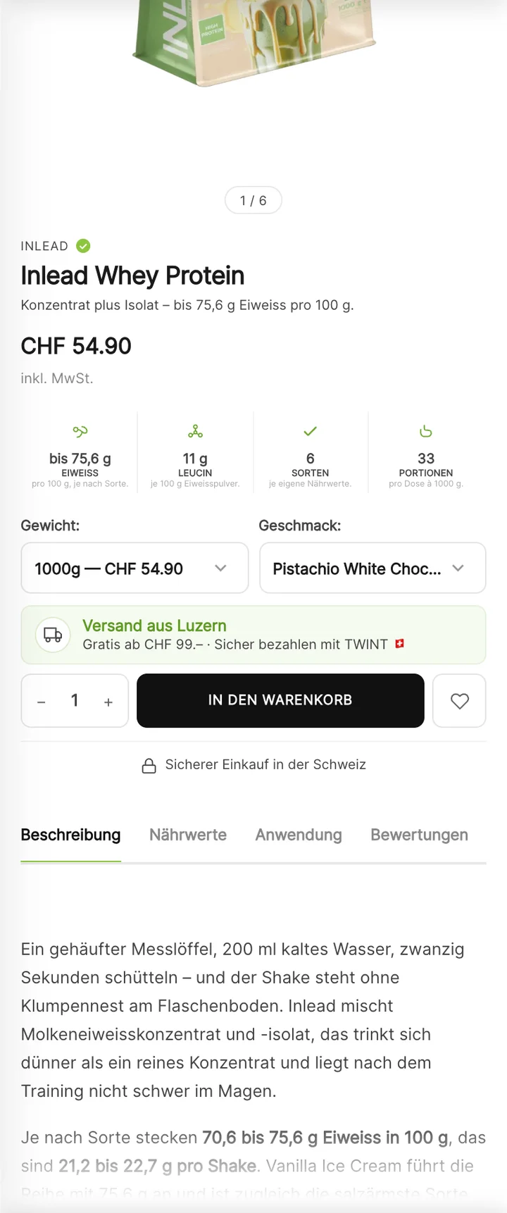 Sorte und Gewicht wählen am Handy