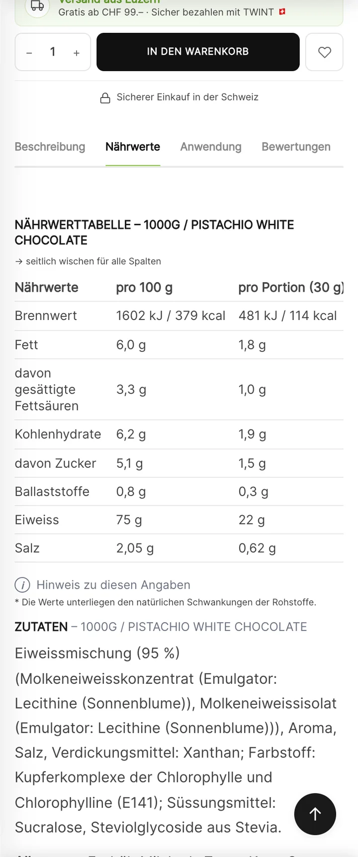 Nährwerte am Handy