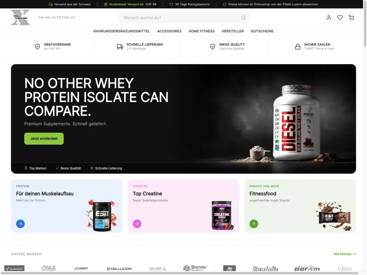 Kopf des Onlineshops von Online Nutrition mit Kampagnenbild