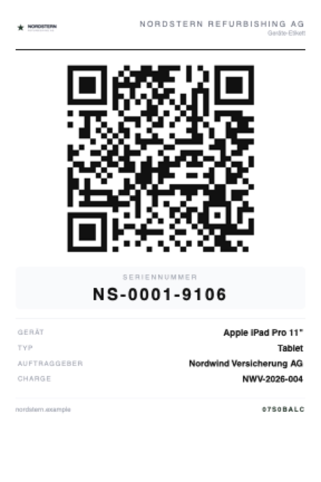 Re:Device OS: Geräteetikett mit Kennnummer und Zustand