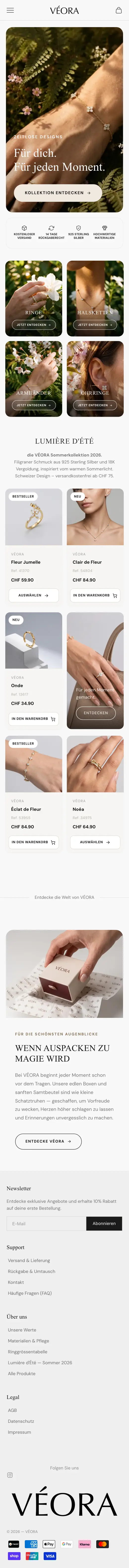 Onlineshop von VÉORA auf dem Telefon